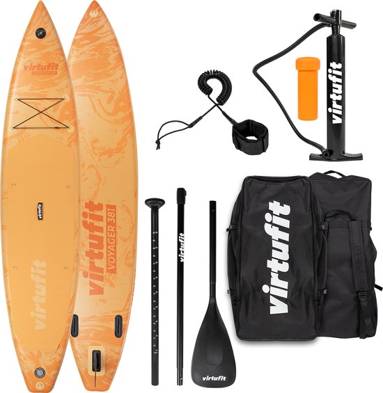 Virtufit Supboard Voyager 381 - Oranje - SUP board - Opblaasbaar - Stand Up Paddle Board - Inclusief accessoires en draagtas - GoPro Mount - Tot 180 kg