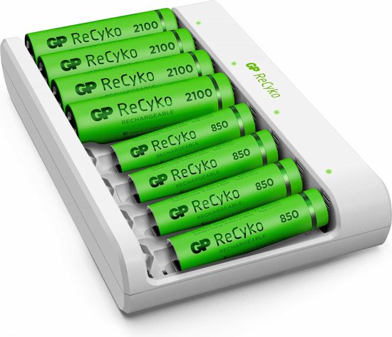 GP ReCyko Batterijlader - (USB) E811 8-slot incl. 4 x AA en 4 x AAA - Oplaadbare batterijen - Batterij oplader