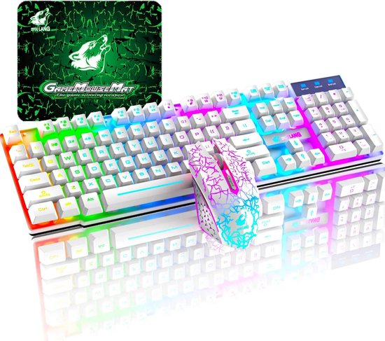 Draadloos gaming toetsenbord met muis + gratis muismat - 2.4G wireless - Wireless - RGB verlichting - Multimediatoetsen - Ergonomisch - QWERTY - Wit