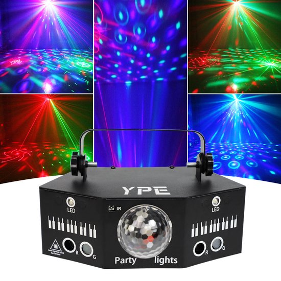 YPE x YourPartyEquipment - Disco Lichteffect - Party Laser - Disco Lamp - Disco Licht - 5 Hole Disco Laser Lamp - Laser, LED's en Stroboscoop effect - Afstand bestuurbaar, Geluid gestuurd en DMX ondersteuning