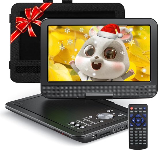 Portable DVD Speler - 13.9 Inch Scherm, Oplaadbare Batterij, USB en SD Kaart Ondersteuning, Ingebouwde Luidsprekers, Afstandsbediening - Draagbare DVD Speler voor Auto en Thuisgebruik