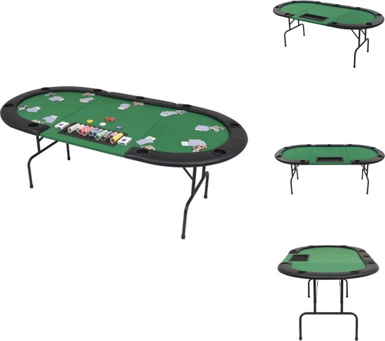 vidaXL Pokertafel - Inklapbaar - MDF-tafelblad - Polyester bekleding - Kunstleren armleuningen - Stalen poten - 206 x 106 x 76 cm - Ovaal - Pokertafel