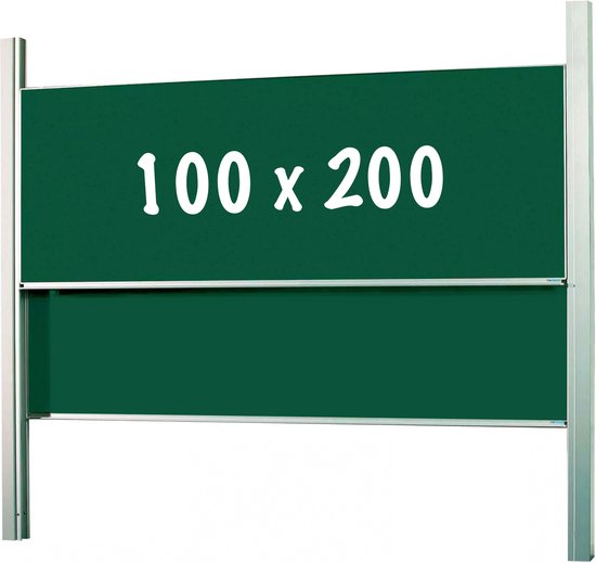 Krijtbord Deluxe - In hoogte verstelbaar - Dubbelzijdig bord - Schoolbord - Eenvoudige montage - Geëmailleerd staal - Groen - 100x200cm