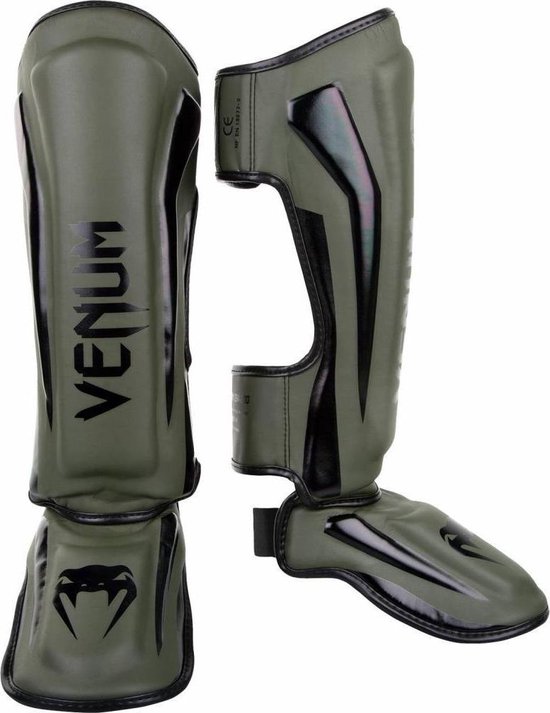 Venum Elite Kickboks Scheenbeschermers Khaki Zwart maat XL