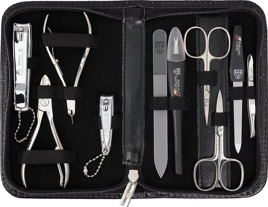 Nagelverzorgingsset 'Spezia' 10-delig. manicure pedicure reisetui set nagelset nagelnecessaire, stalen instrumenten merkkwaliteit, manicure set kunstleder cadeau (7200)