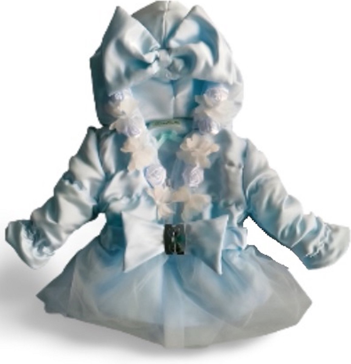 Maat 104 Zomerjas Blauw voor baby en kind Jas kinderjas met tule rok bloem babyblauw strik met riem ceintuur