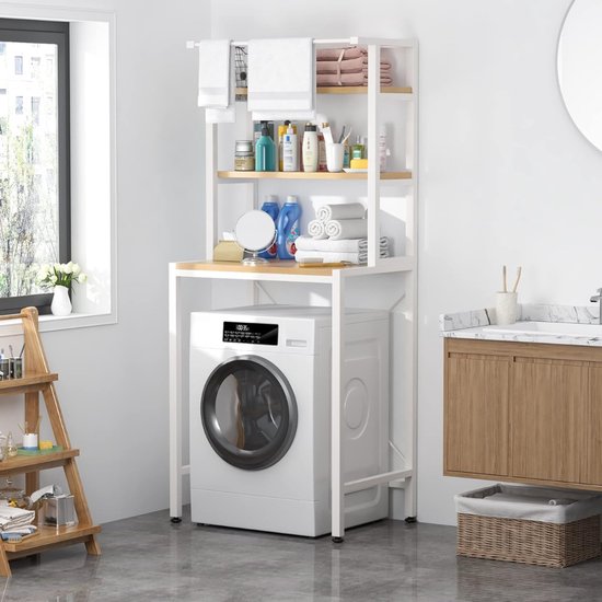 Wasmachine ombouw - Wasmachine meubel - Wasdroger kast - Wit - Wasmachine opbouwmeubel - Wasmachine kast - Duurzaam - Opbergrek