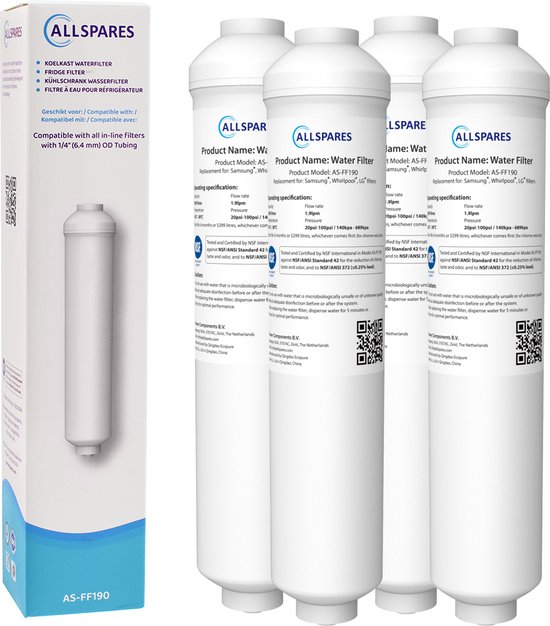 AllSpares Waterfilter (4x) voor koelkast geschikt voor o.a. Samsung HAFEX DA29-10105J / LG 5231JA2010B / ADQ73693903 en WPRO USC100