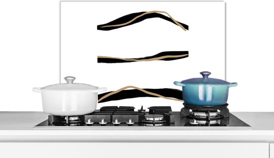 Spatscherm Keuken - Kookplaat Achterwand - Spatwand Fornuis - 60x40 cm - Lijn - Zwart - Design - Aluminium - Wanddecoratie - Muurbeschermer - Hittebestendig