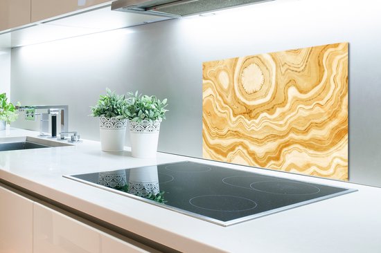 Spatscherm Keuken - Kookplaat Achterwand - Spatwand Fornuis - 60x40 cm - Agaat - Edelstenen - Gold - Aluminium - Wanddecoratie - Muurbeschermer - Hittebestendig