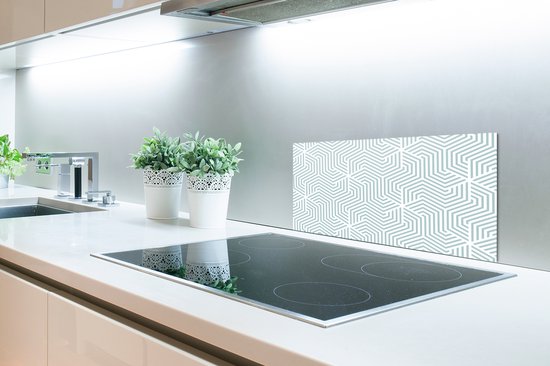 Spatscherm Keuken - Kookplaat Achterwand - Spatwand Fornuis - 70x35 cm - Geometrie - Lijn - Groen - Patroon - Aluminium - Wanddecoratie - Muurbeschermer - Hittebestendig