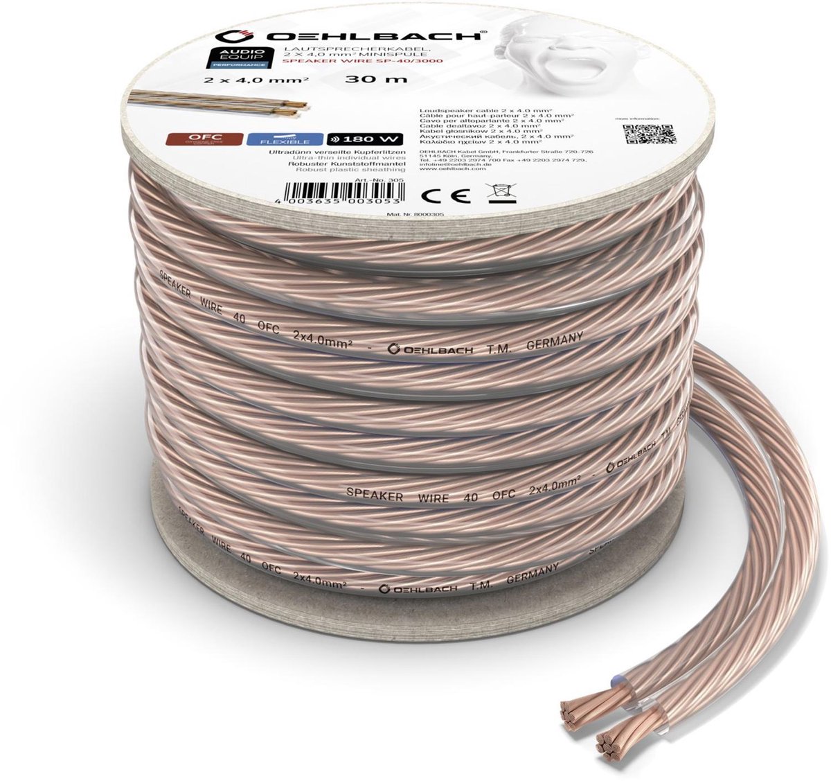 Oehlbach Luidsprekerkabel 2 x 4.00 mm² Transparant 30 m