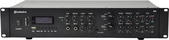 Adastra A4 stereo PA versterker 4x 200W bluetooth, Microfoonaansluting