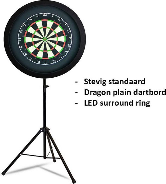 Darts Set - Portable dartbord standaard LED pakket - inclusief best geteste - dartbord - en - LED surround ring - zwart