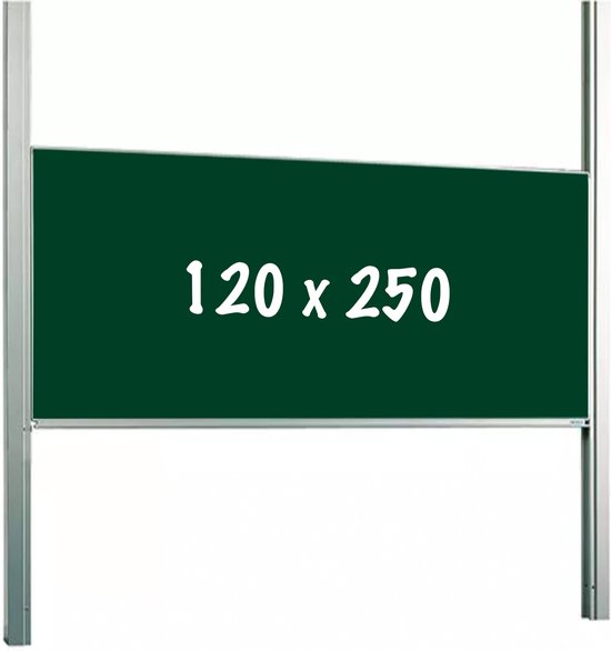 Krijtbord PRO - In hoogte verstelbaar - Enkelzijdig bord - Schoolbord - Eenvoudige montage - Geëmailleerd staal - Groen - 120x250cm