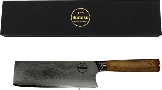 Sumisu Knives - Sumisu Nakiri (hakmes) - Wood collection - 100% damascus staal - Geleverd in luxe geschenkdoos - Cadeau - barbecue accessoires