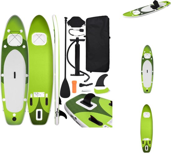 vidaXL SUP Surfplank Groen 330x76x10cm - Opblaasbaar PVC - Inclusief peddel - pomp - zitting - reparatieset - koord en tas - SUP board