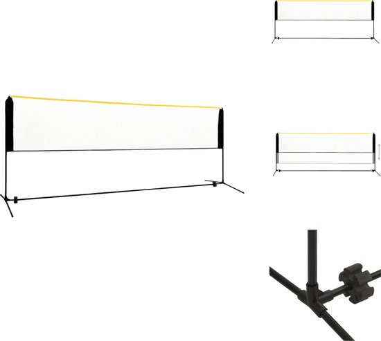 vidaXL Badmintonnet - Buiten - Stalen frame - Zwart - Duurzaam - Verstelbaar - Polyetheen net - Draagtas - 400 x 103 x (94-158) cm - Inclusief haringen - Montage vereist - Badmintonnet