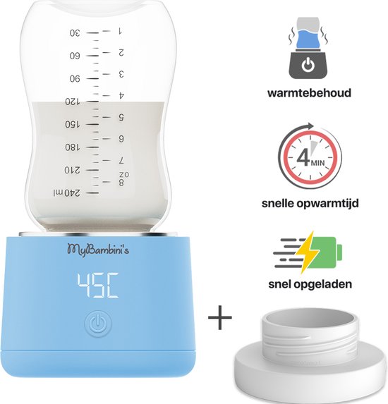 MyBambini's Bottle Warmer Pro™ - Draagbare Baby Flessenwarmer voor Onderweg - Blauw - Geschikt voor Comotomo, Olababy, Haakaa & Boon