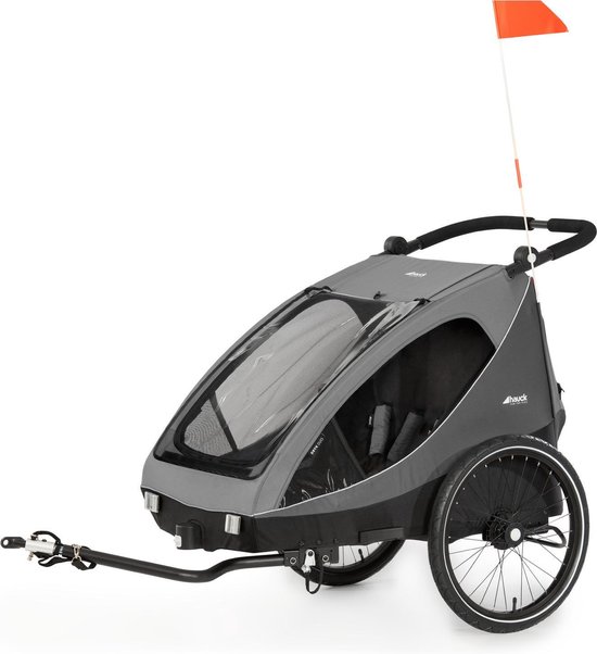 Hauck 2in1 Fietskar Buggy DRYK DUO Twee Kinderen Snelkoppeling XL Opbergruimte Opvouwbaar, grijs