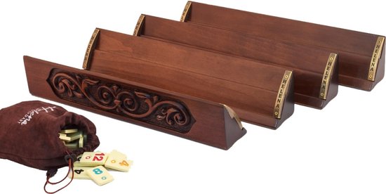 Handgemaakte rummy speelset - Okey - 100% Hout - Luxe uitgave - Inclusief tas - Rummi