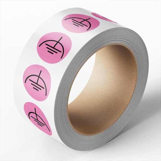 Laagspanning aarde sticker op rol, roze zwart 20 mm - 500 per rol