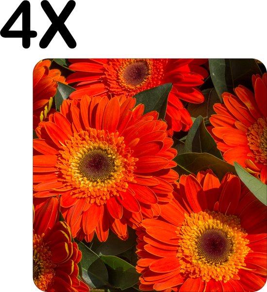 BWK Luxe Placemat - Rode Kleurrijke Bloemen in de Natuur - Set van 4 Placemats - 40x40 cm - 2 mm dik Vinyl - Anti Slip - Afneembaar