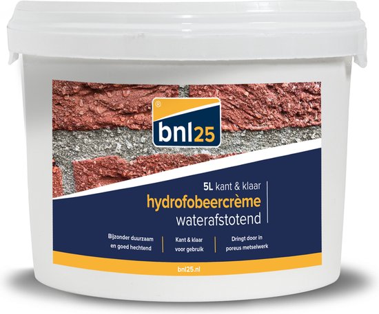 BNL25 Hydrofobeercrème gevelcreme (impregneermiddel) inhoud 5 liter kant en klaar voor baksteen, baksteenmetselwerk, buitengevels