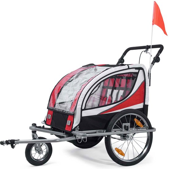 SAMAX 360°- draaibare fietskar 2 in 1 Jogger - rood - zilver frame-fietsaanhanger