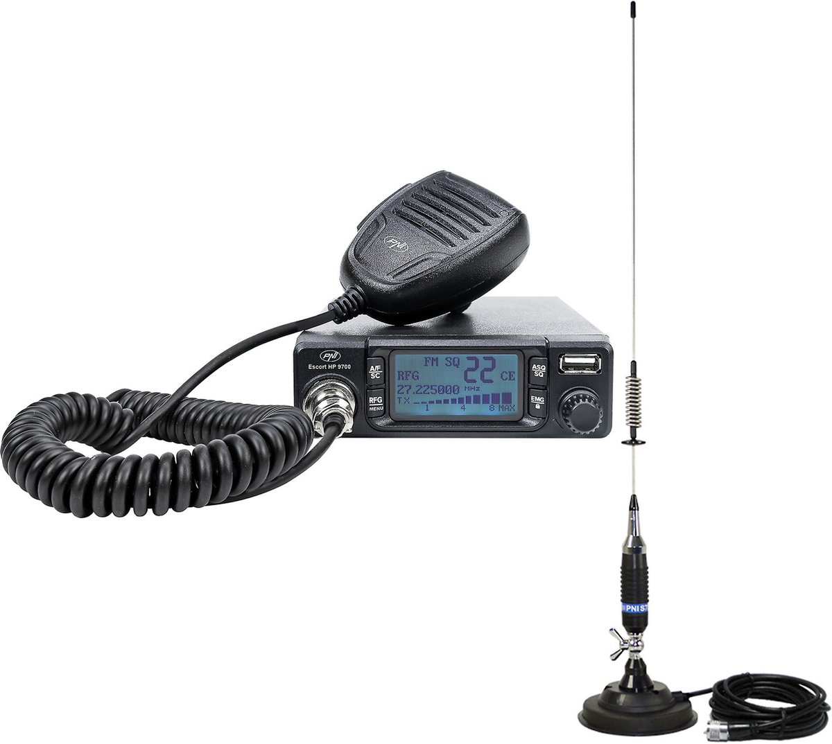 CB PNI Escort HP 9700 USB-radio en CB PNI S75-antenne met magnetische voet