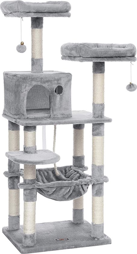 Krabpaal Laci - 143cm - Voor katten - Grijs - Zachte kattenmand hangmat - Kattenspeelgoed - Geschikt voor kleine kittens