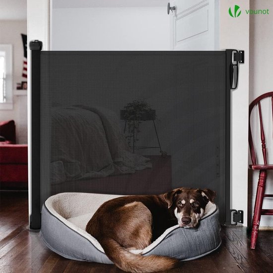 Intrekbare trappoort voor baby's, verlengen tot 180 cm breed, stille bediening met één hand veiligheidsdeur voor binnen, buiten, trappen en gangen, zwart