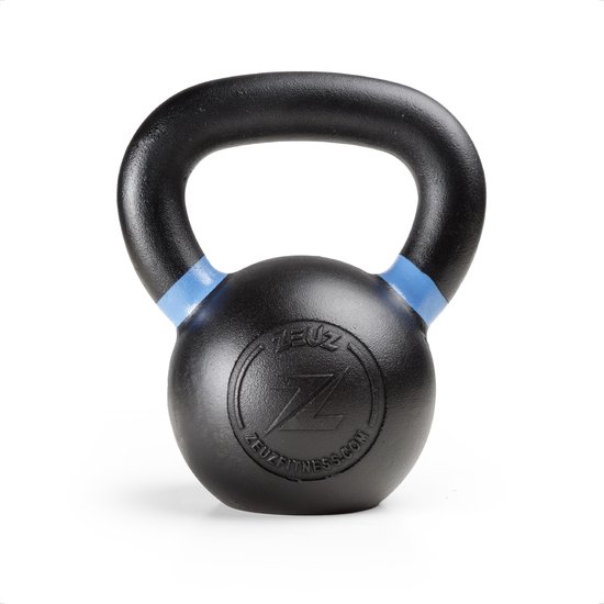 ZEUZ Kettlebell 12 KG – Fitness, CrossFit Sport Set – Gewichten - Conditie & Krachttraining – Gietijzer – Blauw