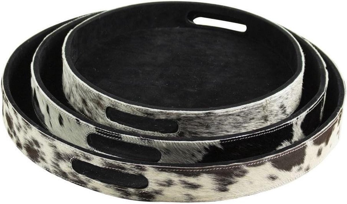 Dienblad Koeienhuid Zwart En Wit Leder / Bont 47x47x5cm/40,5x40,5x5cm/33x33x5cm | Mars & More