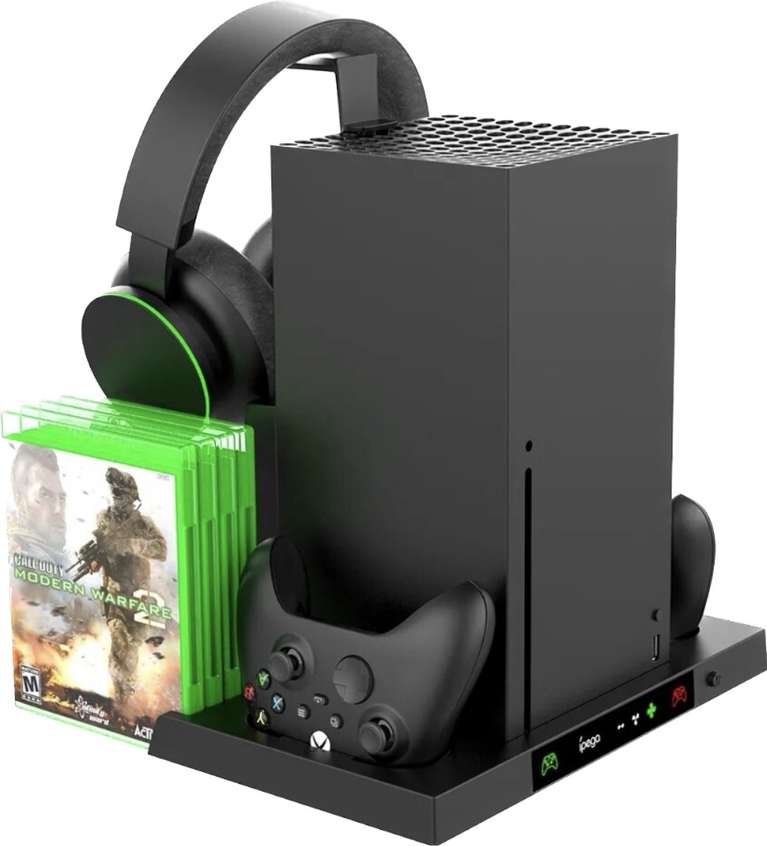 Xbox Series X standaard met luchtventilatie + oplaadstation met spellen houder en headset houder
