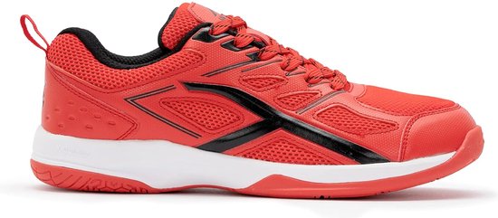 Hundred Xoom non-marking professionele badmintonschoenen voor heren | Materiaal: kunstleer | Geschikt voor indoortennis, squash, tafeltennis, basketbal en padel (rood/wit, maat: EU 42, UK 8, US 9)