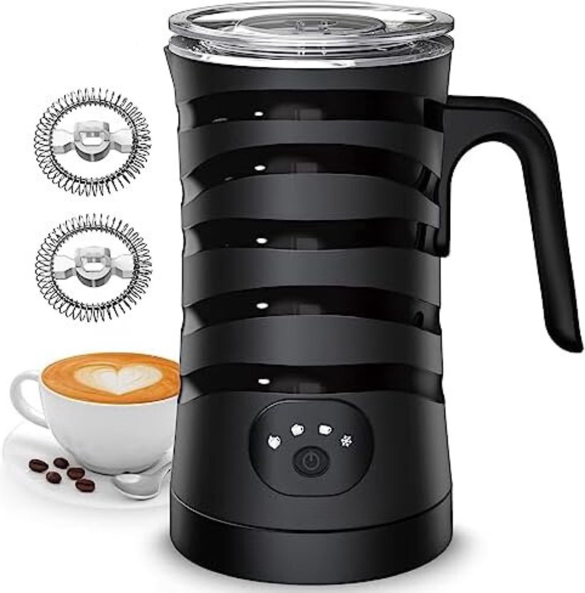 Opschuimer voor Melk - Melkopschuimer Electrisch met 2 gardes, 4 in 1, gemakkelijk schoon te maken, automatische uitschakeling, melkopschuimer voor cacao (zwart)