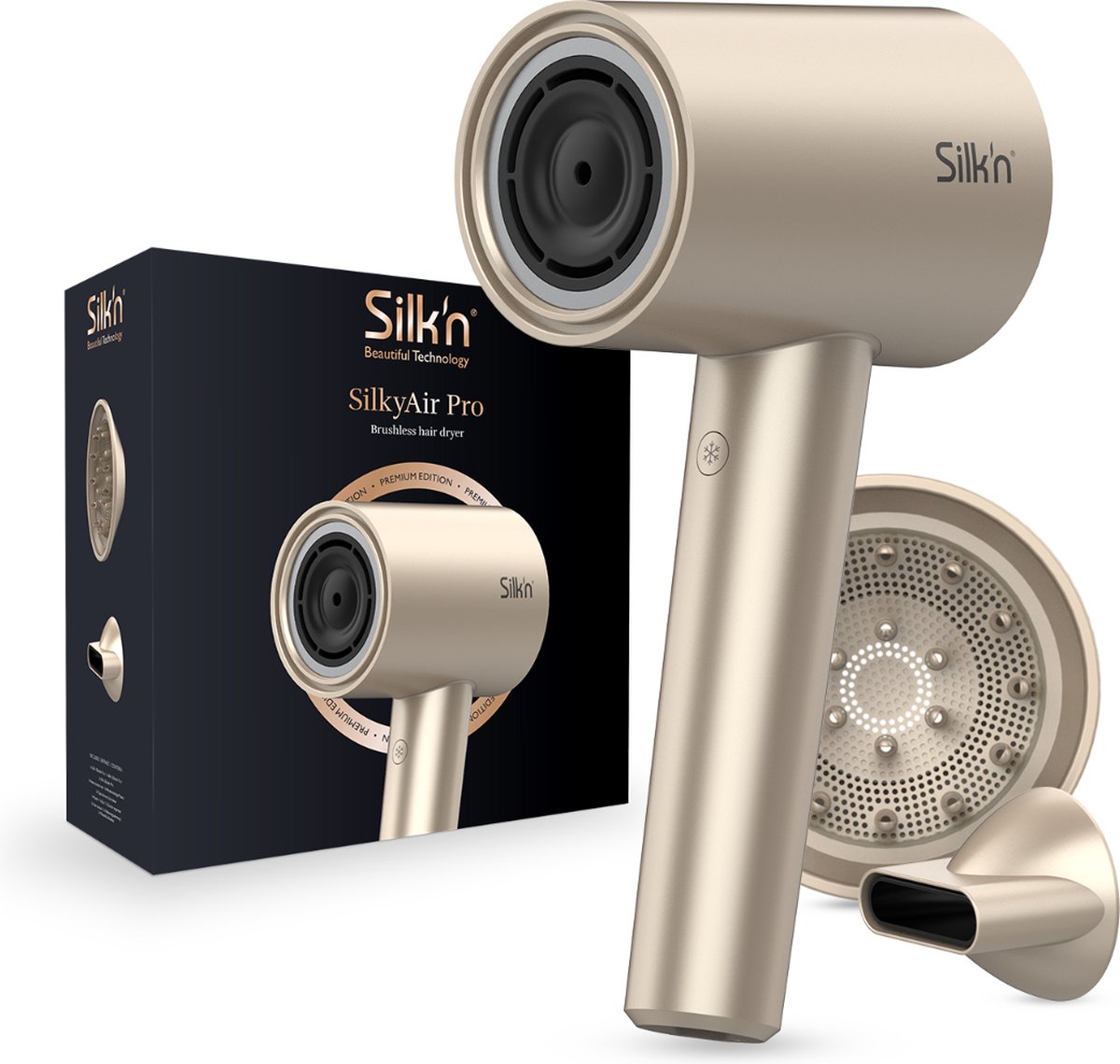 Silk'n Haardroger - SilkyAir Pro - Fohn - met Ionen technologie en zijdezacht etui voor op reis - Beige