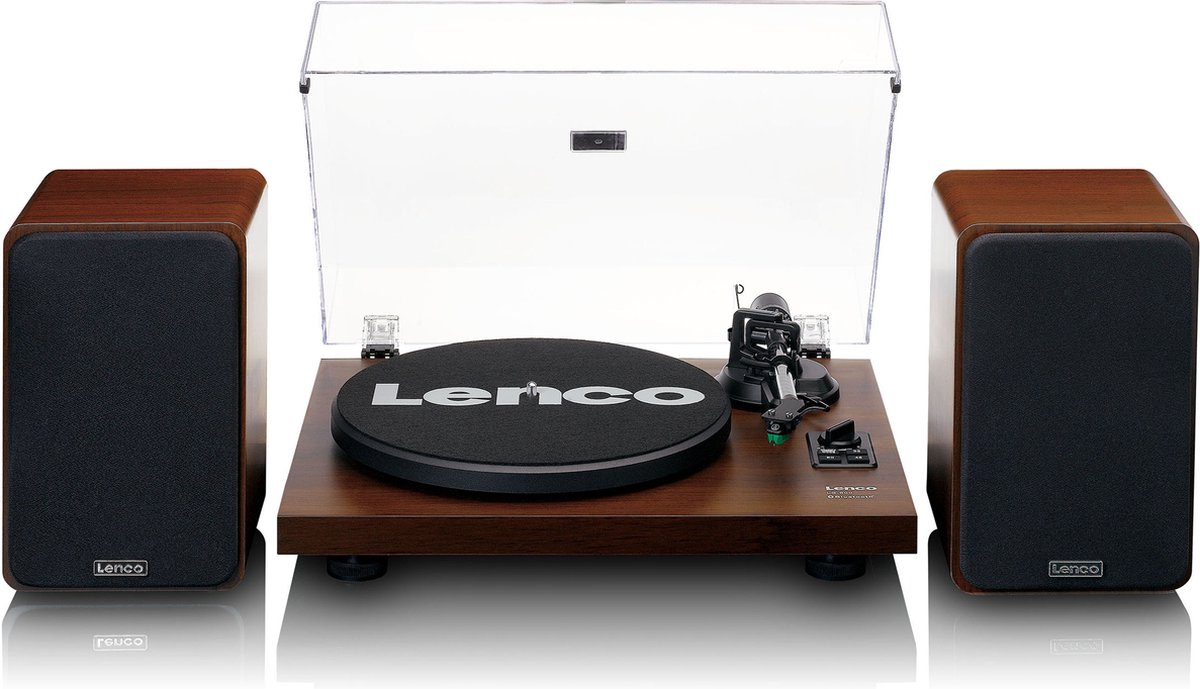 Lenco LS-600WA - Platenspeler met ingebouwde versterker en Bluetooth - 2 externe Speakers - Walnoot