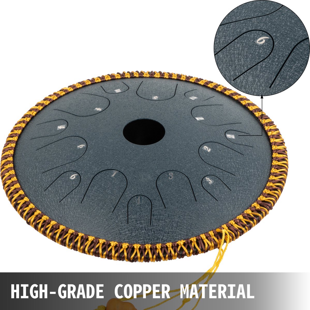 Steel Tongue Drum - 36 cm - 14 noten - Hangdrum - Tong drum - Yoga Drum - Handpan - Marineblauw - Onderweg online