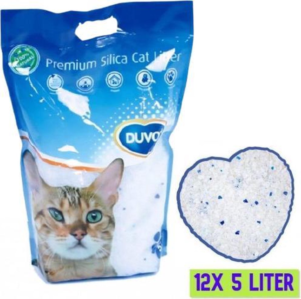 Duvo+ Premium Silica Kattenbakvulling - Voordeelverpakking - 12x 5L - Incl. Wol muisje met catnip!