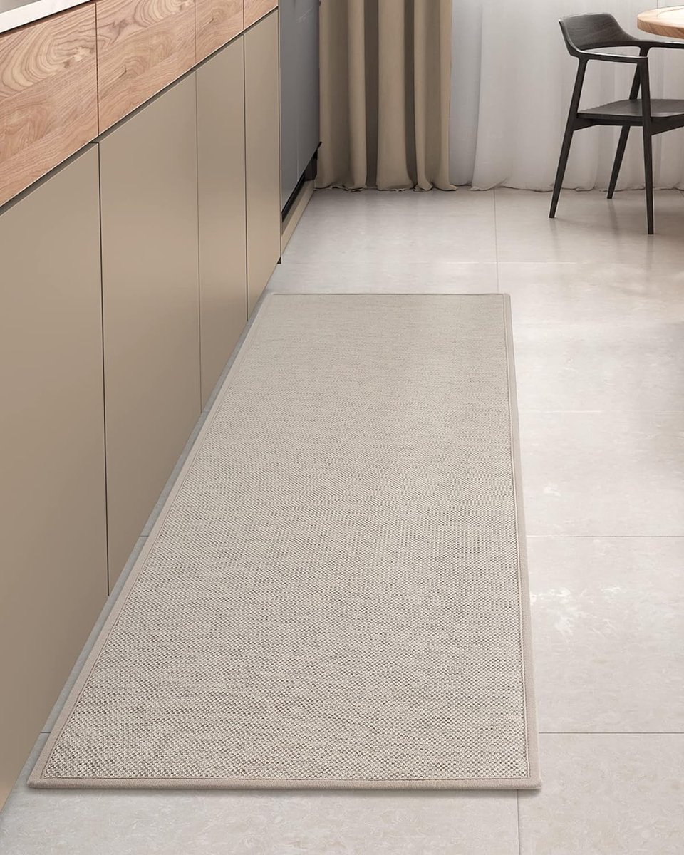 Keukentapijt, wasbaar, antislip, geweven keukenloper, absorberend, tapijtloper, keuken, tapijt, keuken, gemakkelijk te reinigen, keukenmat voor keuken, eetkamer, wasruimte, beige, 43 x 180 cm