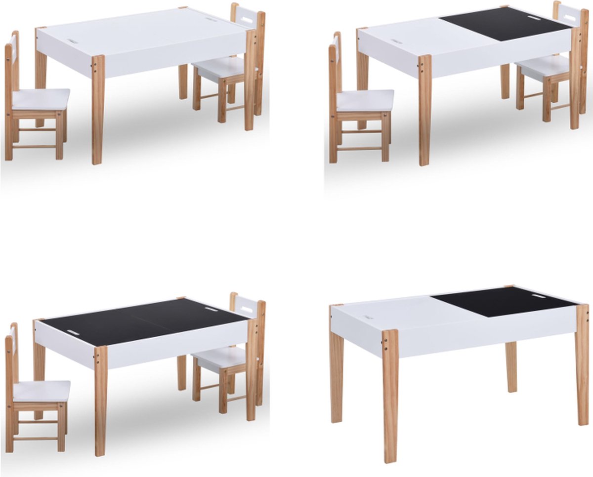 vidaXL 3-delige Kindertafel- en stoelenset zwart en wit - Kindertafel- En Stoelenset - Kindertafel- En Stoelenset - Kindertafel - Kindertafels