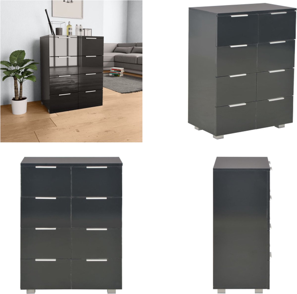 vidaXL Dressoir 60x35x80 cm spaanplaat hoogglans zwart - Dressoir - Dressoirs - Zijkast - Zijkasten