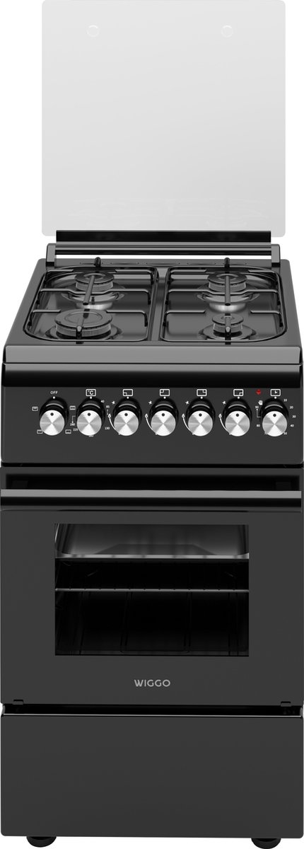 Wiggo WO-E505R(BB) - Serie 5 - 50 cm - Gasfornuis met oven - Zwart