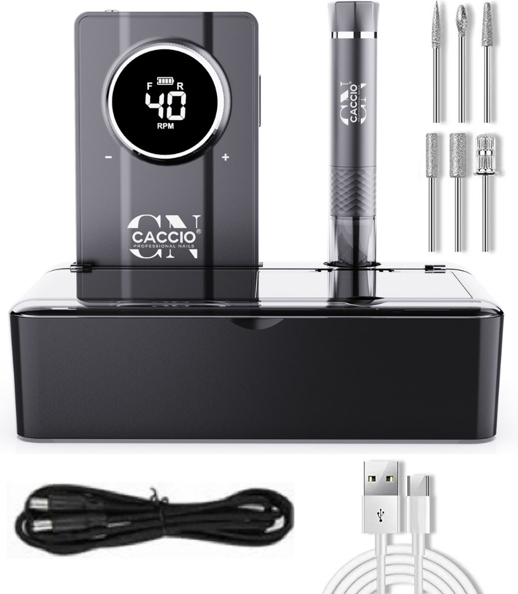 CACCIO®-40.000 RPM NAIL MASTER-Grijs Nagelfrees-Vibratievrij-Geluidvrij-Draadloze-Oplaadbare-Power Bank-Geupgraded Nagelfrees-Pedicure en Manicure-Nieuwe Technologie-Aluminimum Nagelfrees-Gellak nagels-Acryl nagels-Nagelstudio-Nagels-Professioneel