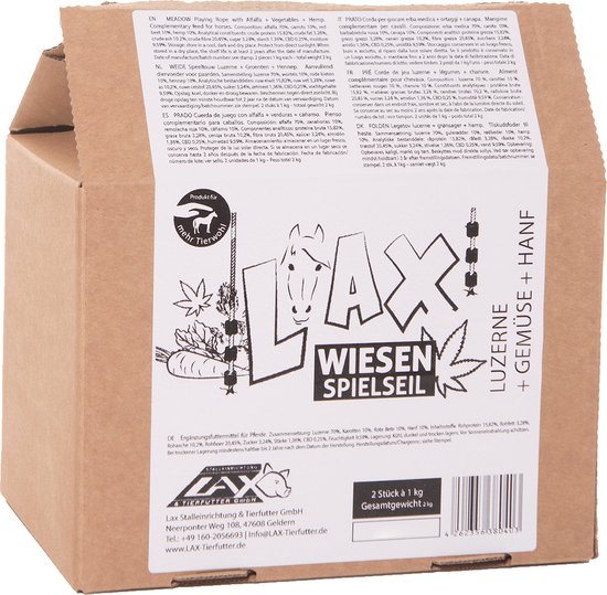 Lax Luzerne Speeltouw - Gezonde ruwvoersnack voor paarden - Stofvrij - Luzerne, wortel, rode biet & Hennep - 0.25% CBD - 1 kg