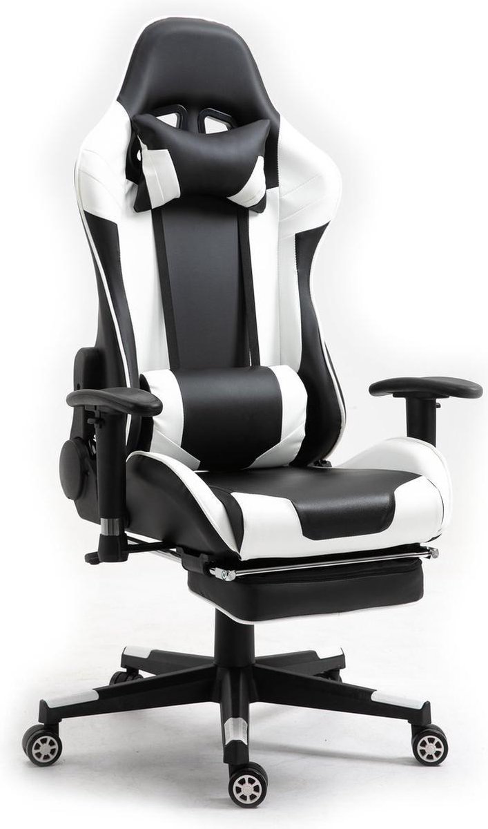 Luxe gamestoel - Met voetsteun - Game Stoel - Ergonomisch - Bureaustoel - Game stoel - E-Sports - Verstelbaar- Racing - Gaming Chair - Wit