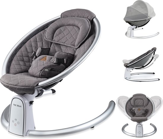 Shop je Rijk® - Elektrische Schommelstoel Baby - Baby Swing - Bluetooth - Grijs