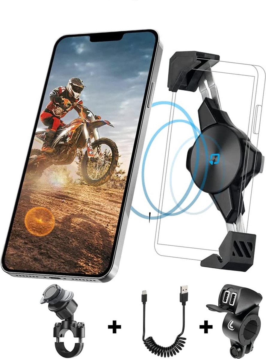 Lampa Chroma Voordeelbundel, universele smartphonehouder met draadloze oplader motor Incl. houder en USB lader
